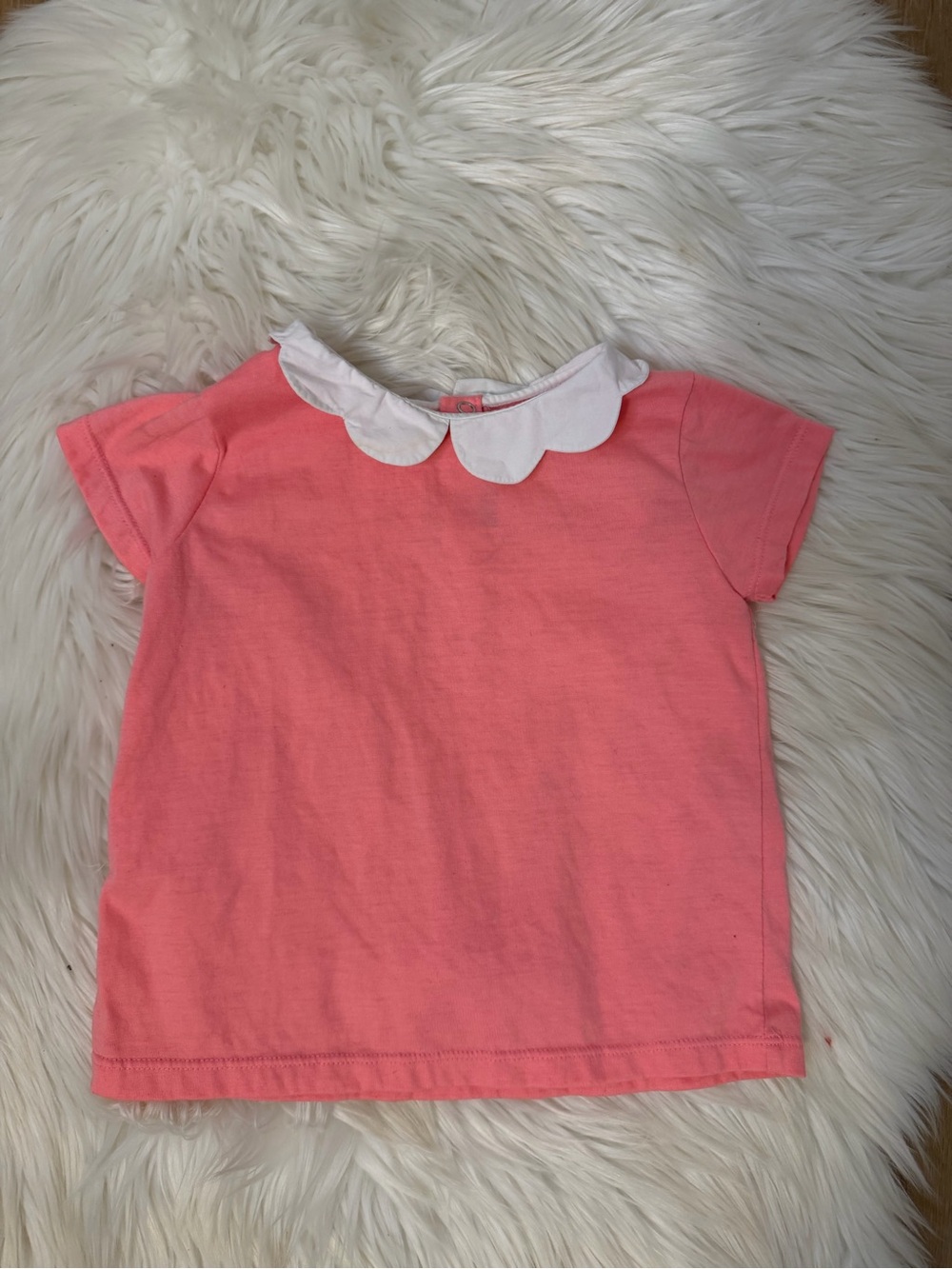 Jacadi Coral Pink‎ Short Sleeve Tee with White Scalloped Collar Size 4